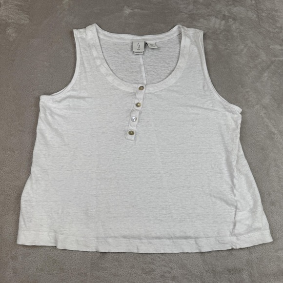 Joie Tank Top Womens XL White 100% Linen Henley Sleeveless Button Summer Coastal - Picture 3 of 9